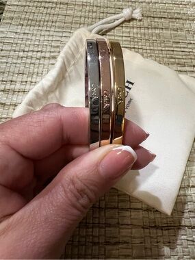 Coach Tri-Color Metal Bangle Set - Silver, Rose Gold & Gold